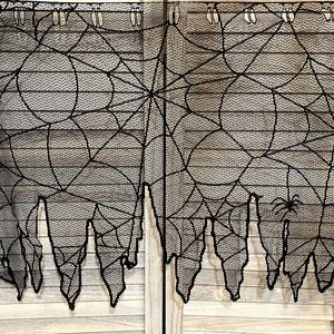 Halloween Spider Web and Spider Black Lace Valance